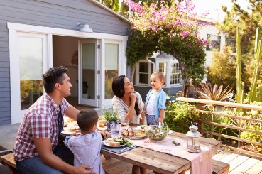 family, children, couple, picnic, outdoors, home